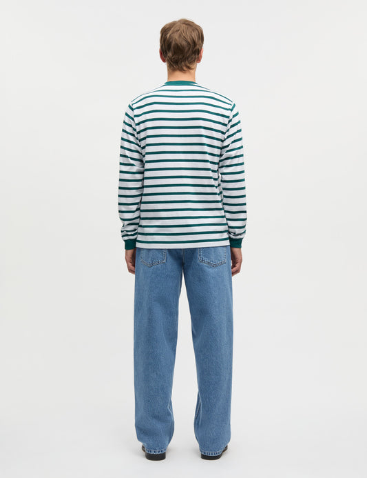 Cotton Jersey Stripe Frode Tee LS, Deep Sea/White