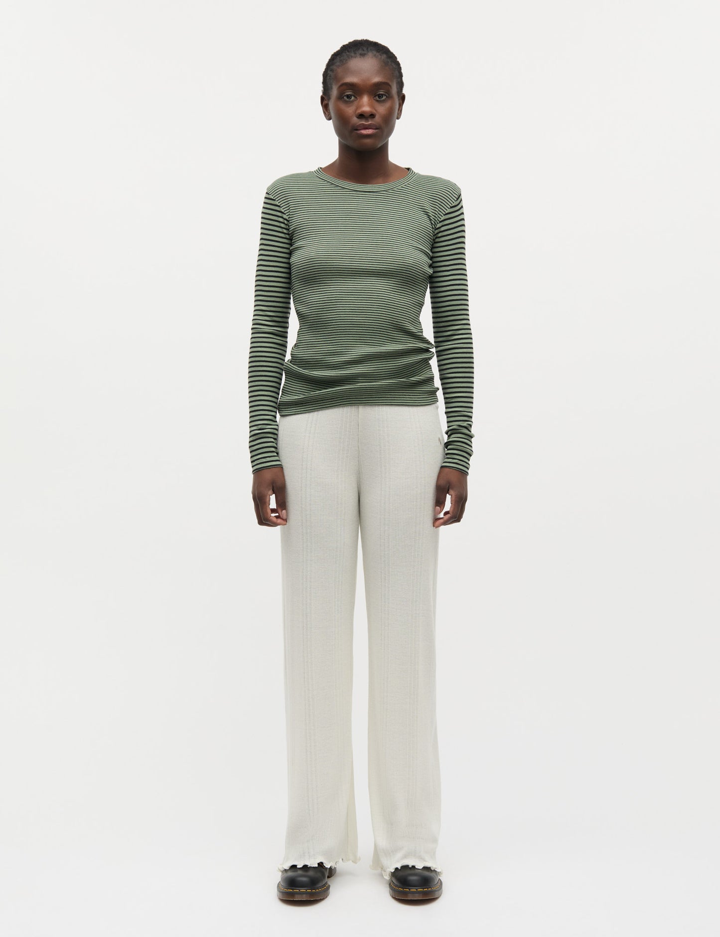 2x2 Cotton Stripe Tuba Tee LS, Sea Spray/Black