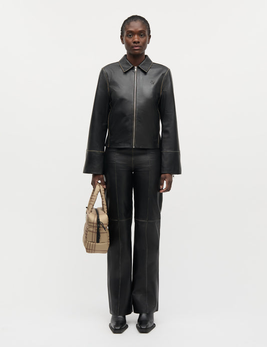 Smooth Leather Pirla Pants, Black