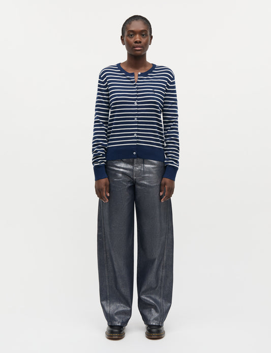 Fine Merino Charlot Stripe Cardigan, Parisian Night/Vanilla Ice