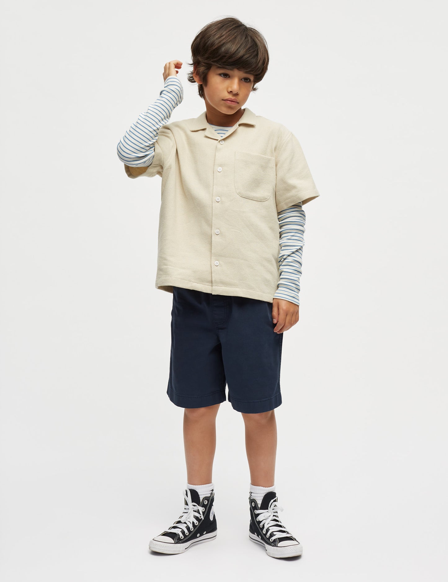 2x2 Cotton Stripe Talino Tee L/S, Vanilla Ice/Bright Cobalt