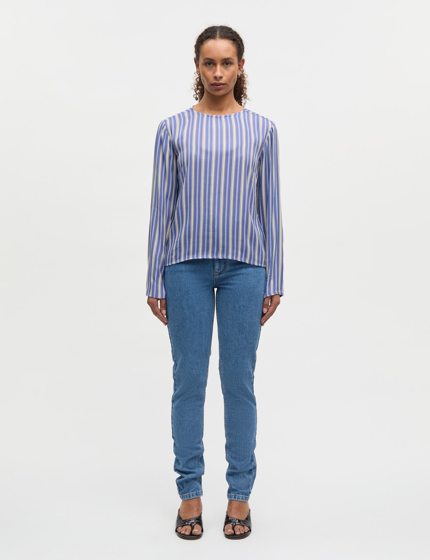 Delicate Twill Flow Top AOP, Pinstripe AOP/Bright Cobalt