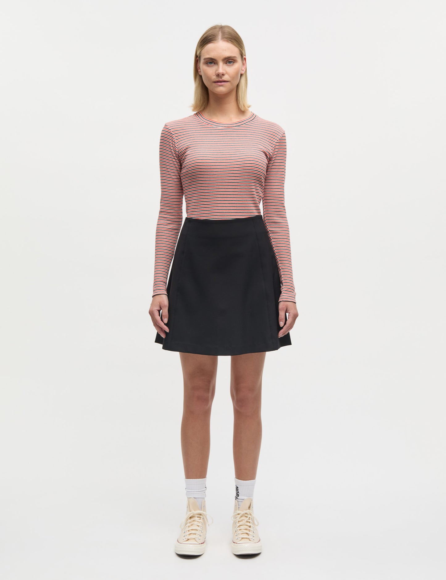 2x2 Cotton Stripe Tuba Tee LS, Fiery Red/Vanilla Ice