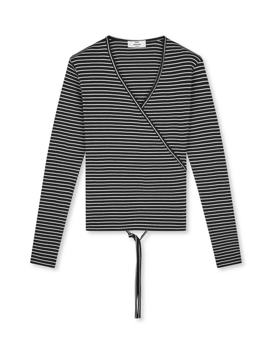 2x2 Cotton Stripe Susi LS Top, Black/Vanilla Ice