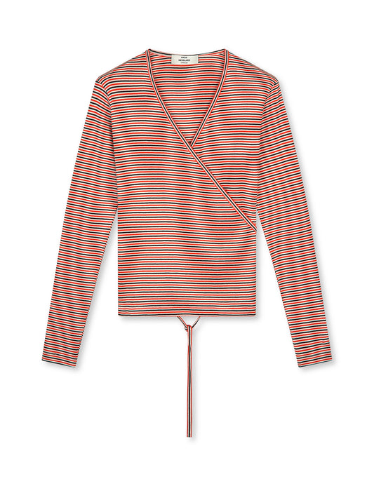 2x2 Cotton Stripe Susi LS Top, Fiery Red/Vanilla Ice