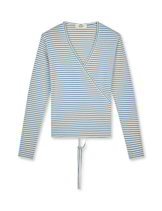 2x2 Cotton Stripe Susi LS Top, Vanilla Ice/Bright Cobalt