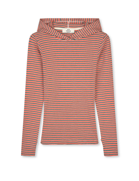 2x2 Cotton Stripe Tutti Hood, Fiery Red/Vanilla Ice