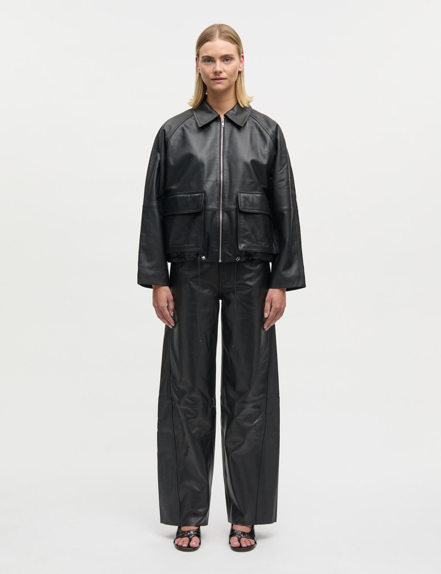 Shiny Leather Christel Pants, Black