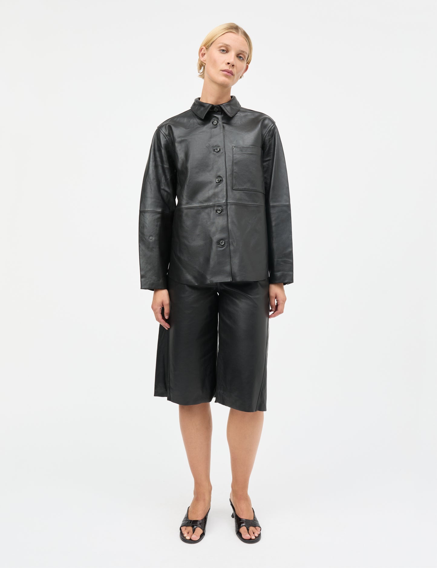 Shiny Leather Robyn Shorts, Black