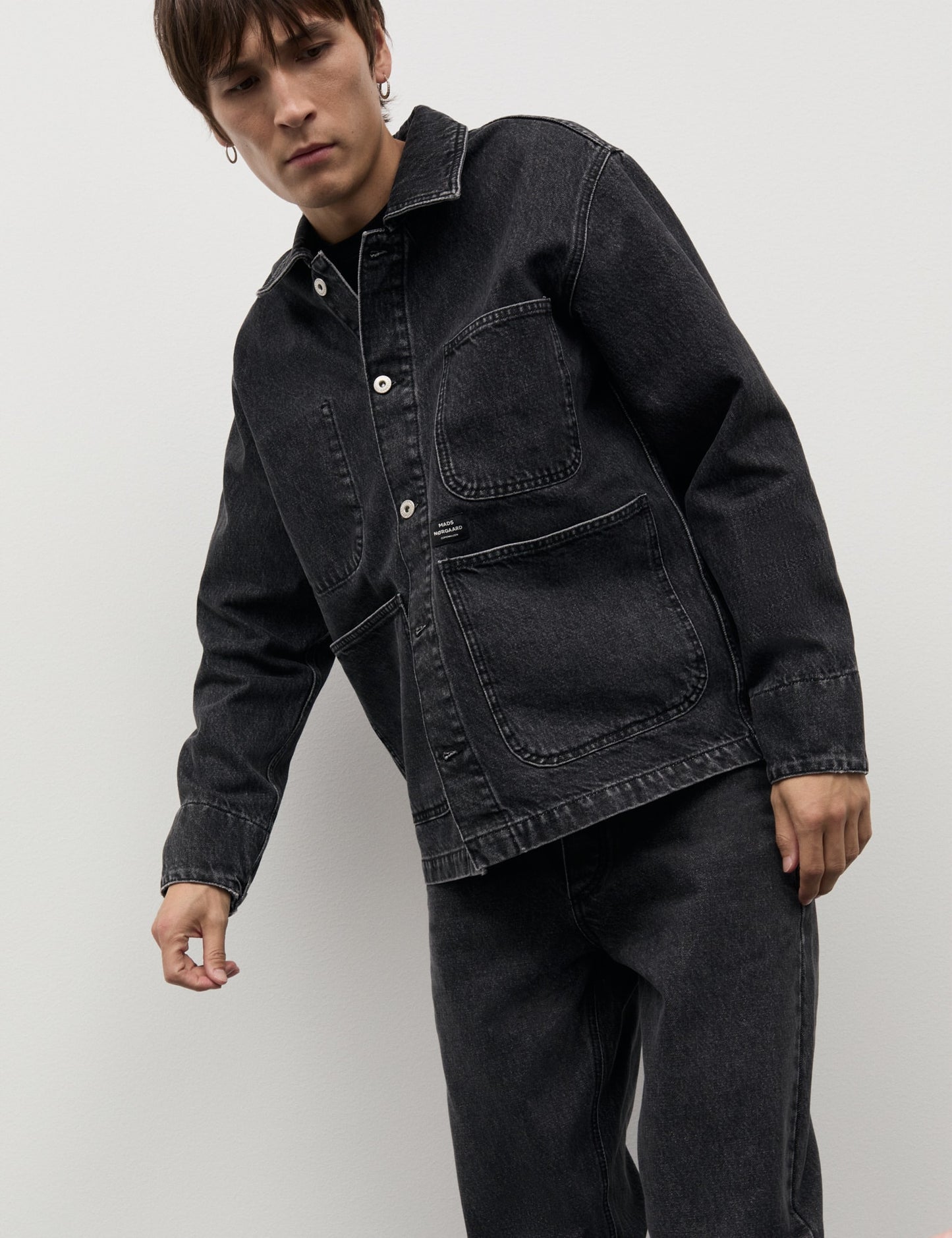 Arizona Black Denim Chore Jacket, Black Grey Stone Wash