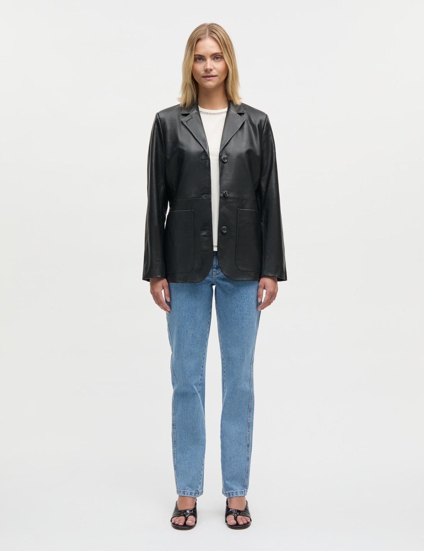 Shiny Leather Lesley Blazer, Black
