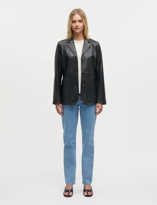 Shiny Leather Lesley Blazer, Black