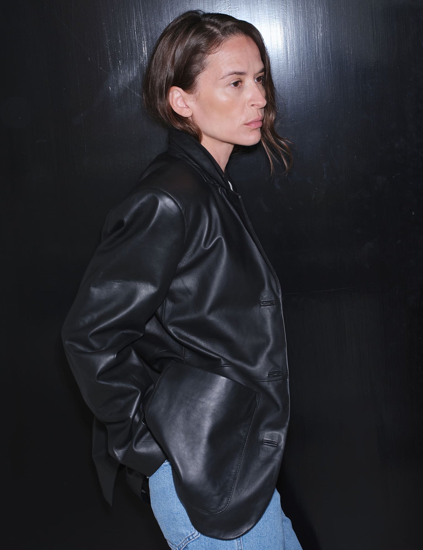 Shiny Leather Lesley Blazer, Black