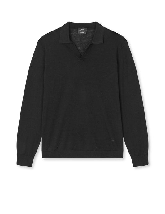 Cotton Lino Theo Polo LS Knit, Black