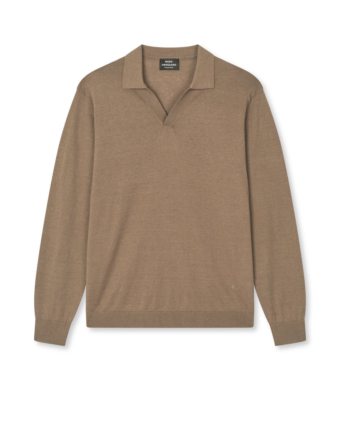 Cotton Lino Theo Polo LS Knit, Walnut