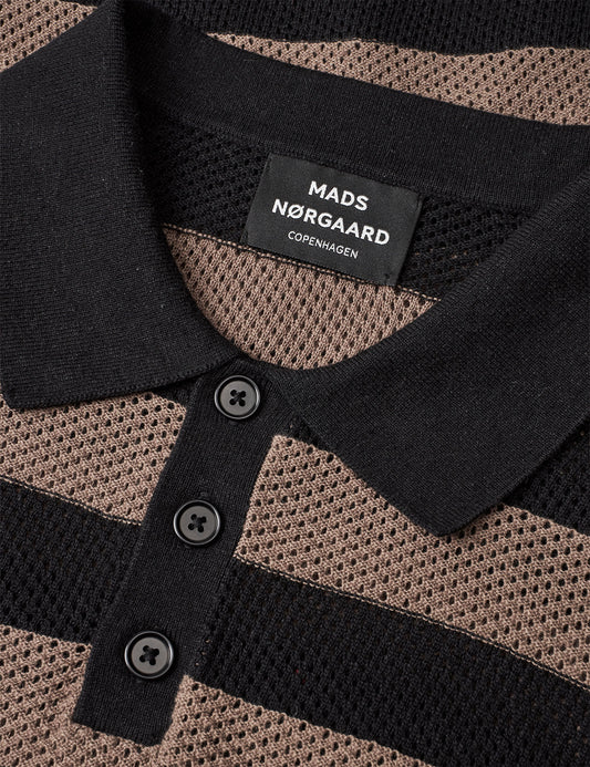 Cotton Lino Arlo Polo, Walnut/Black