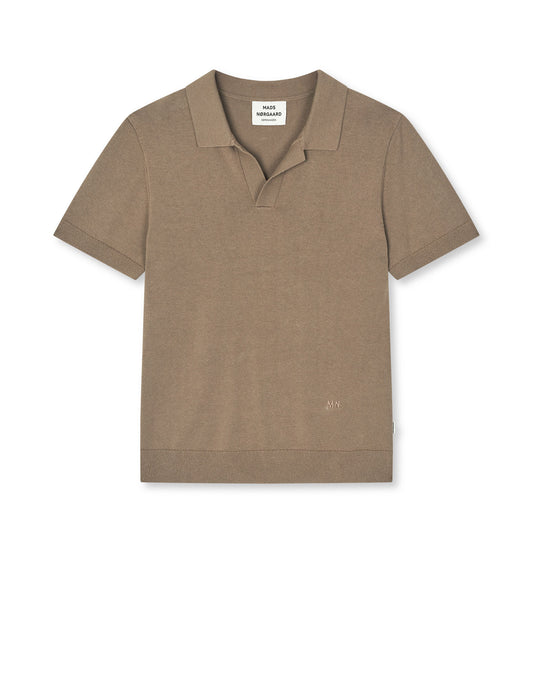 Cotton Knit Pelle Polo Tee, Walnut
