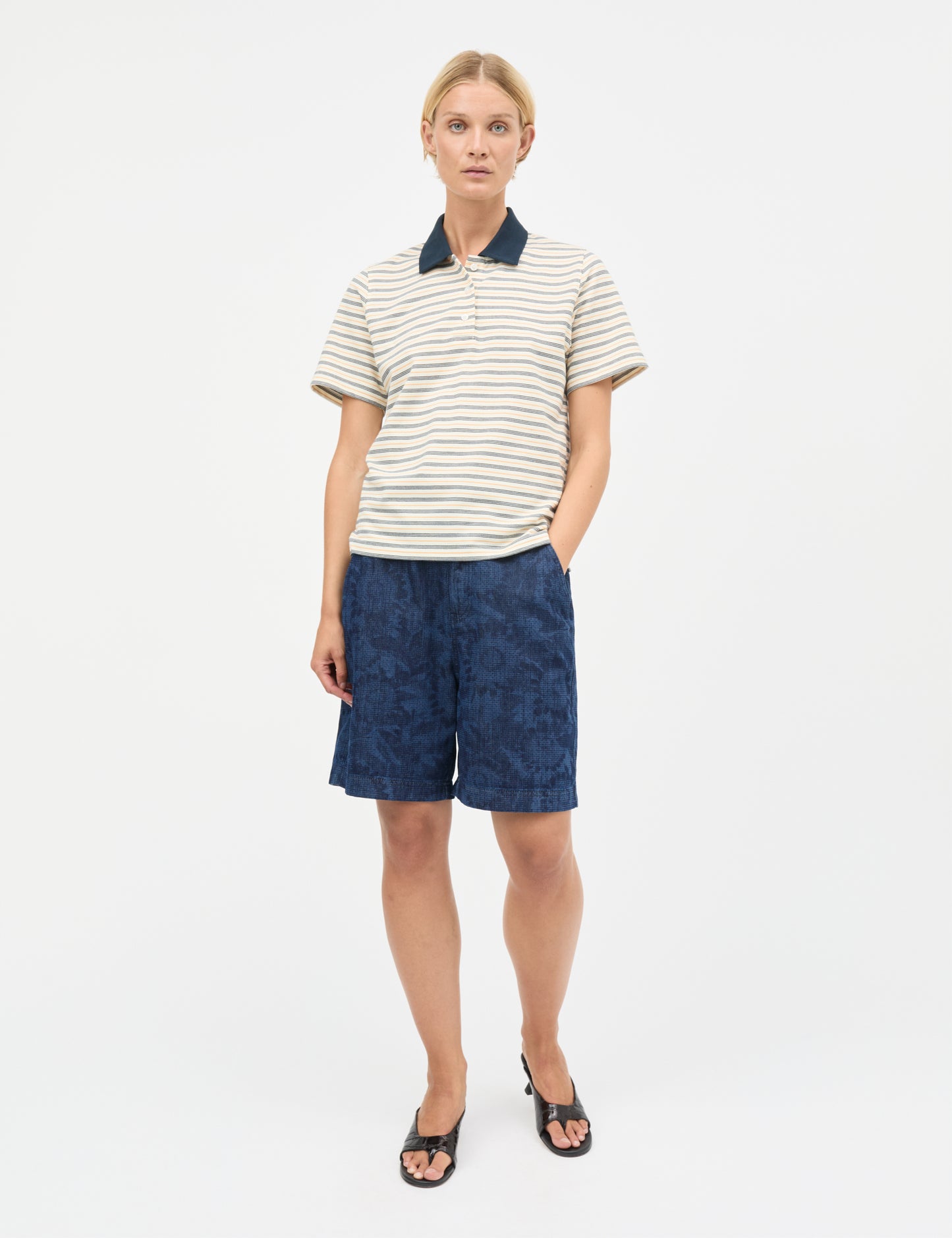 Light Terry Marlo Polo Tee, Vanilla Ice/Sky Captain/Zinnia