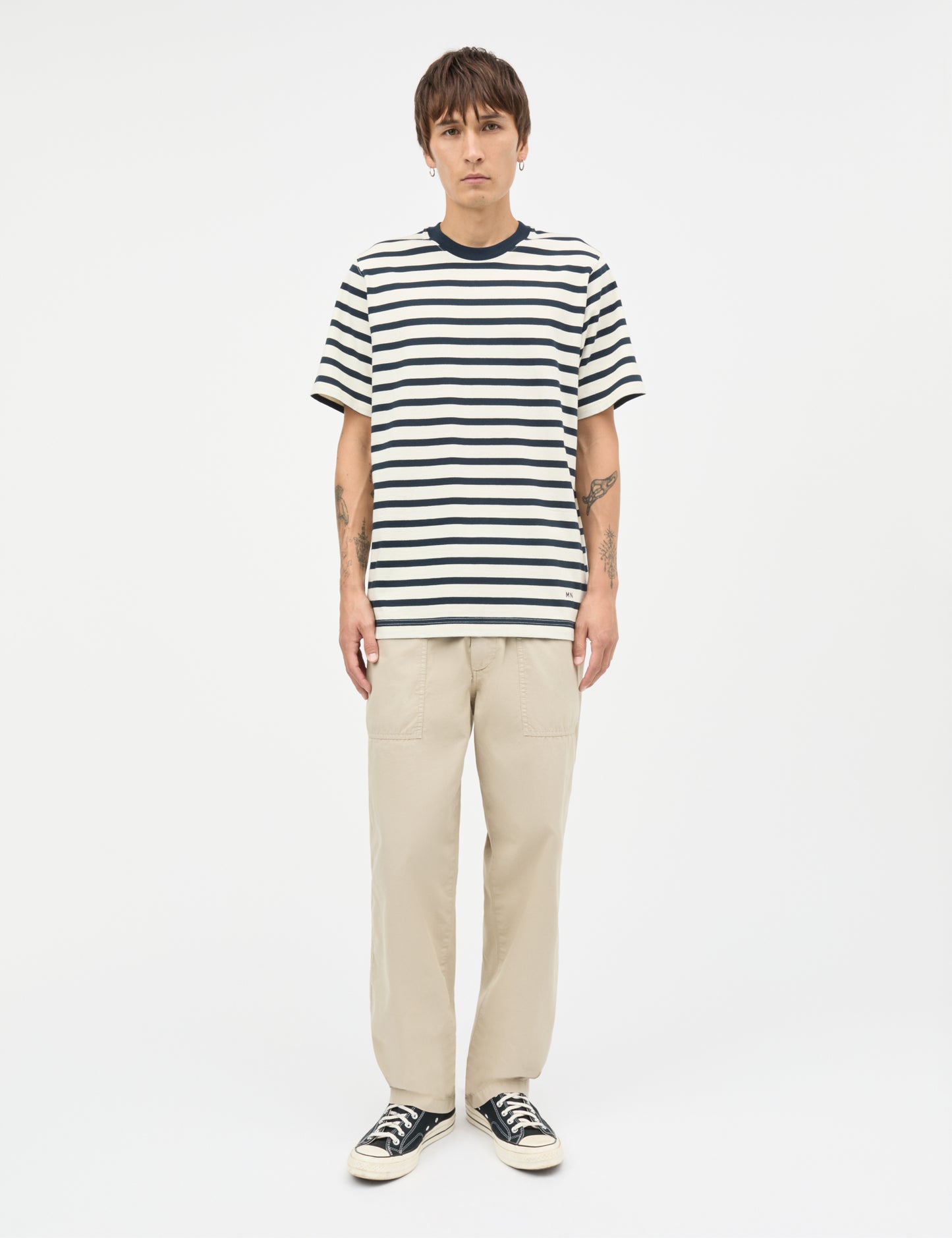 Cotton Jersey Stripe Frode Tee, Vanilla Ice/Sky Captain