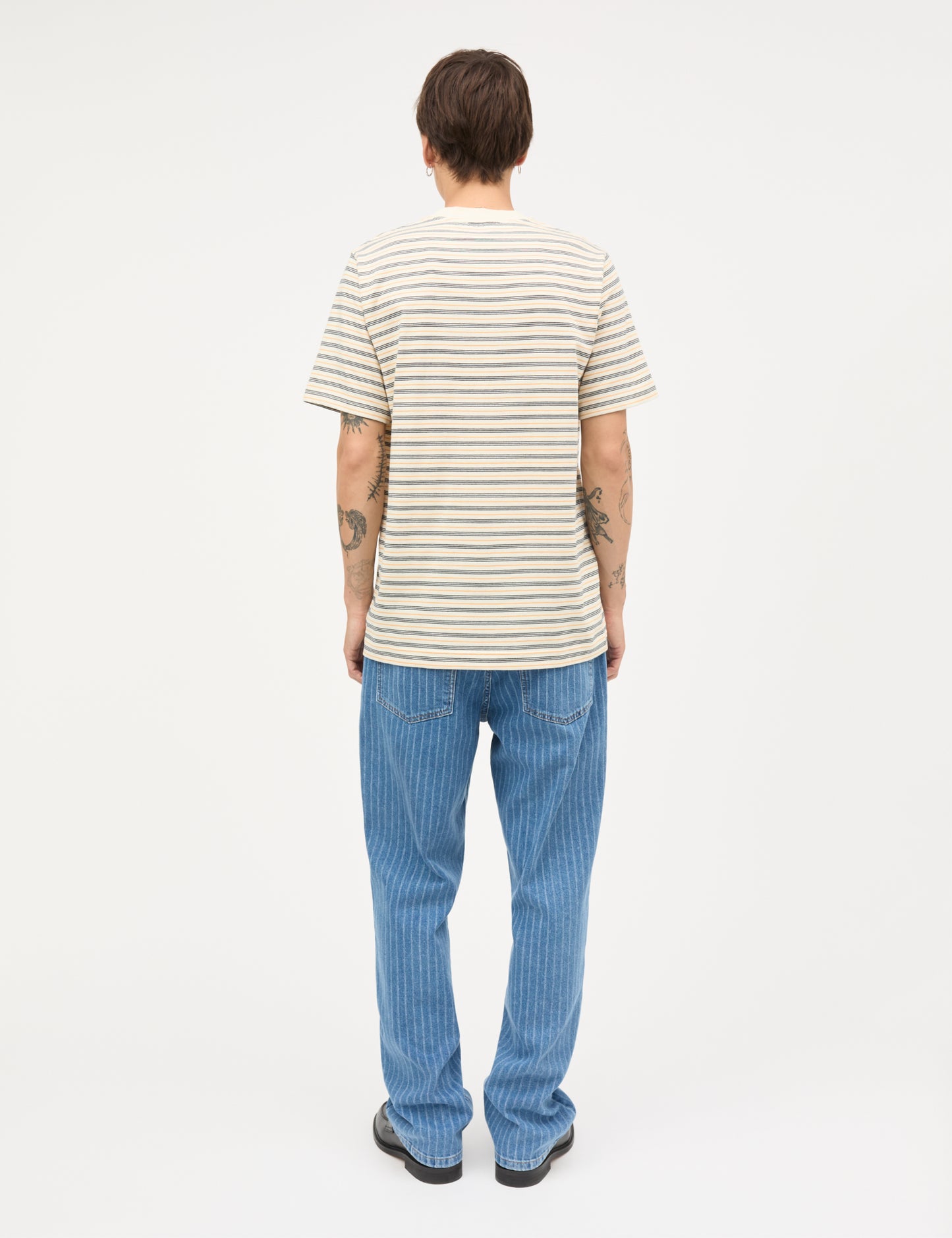 Cotton Jersey Stripe Frode Tee, Vanilla Ice/Sky Captain/Zinnia