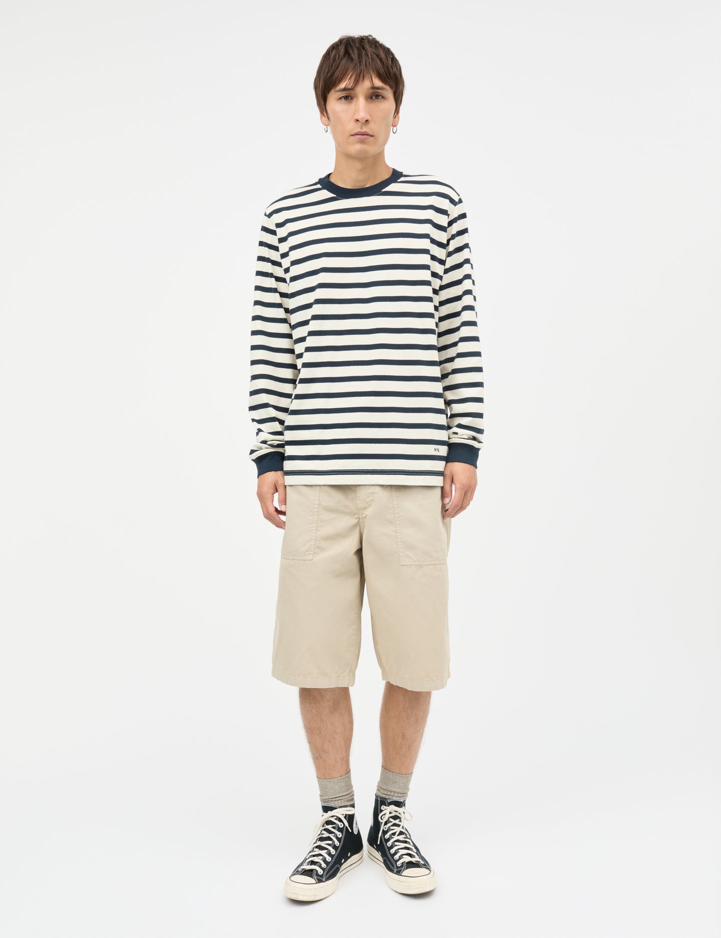 Cotton Jersey Stripe Frode Tee LS, Vanilla Ice/Sky Captain