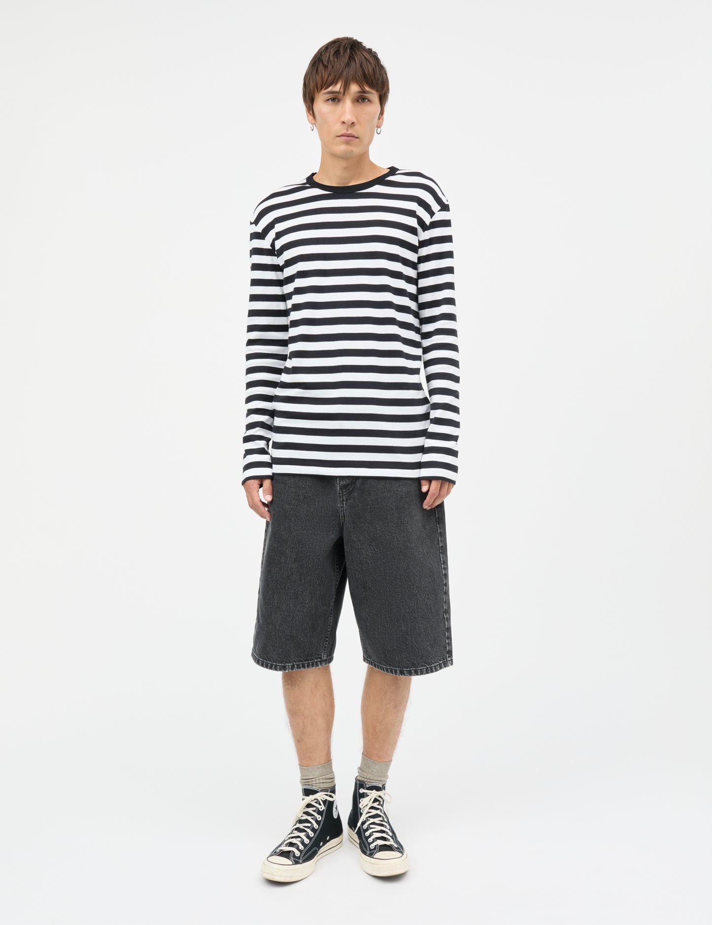 Midi Rib Tobias Tee LS, Black / White