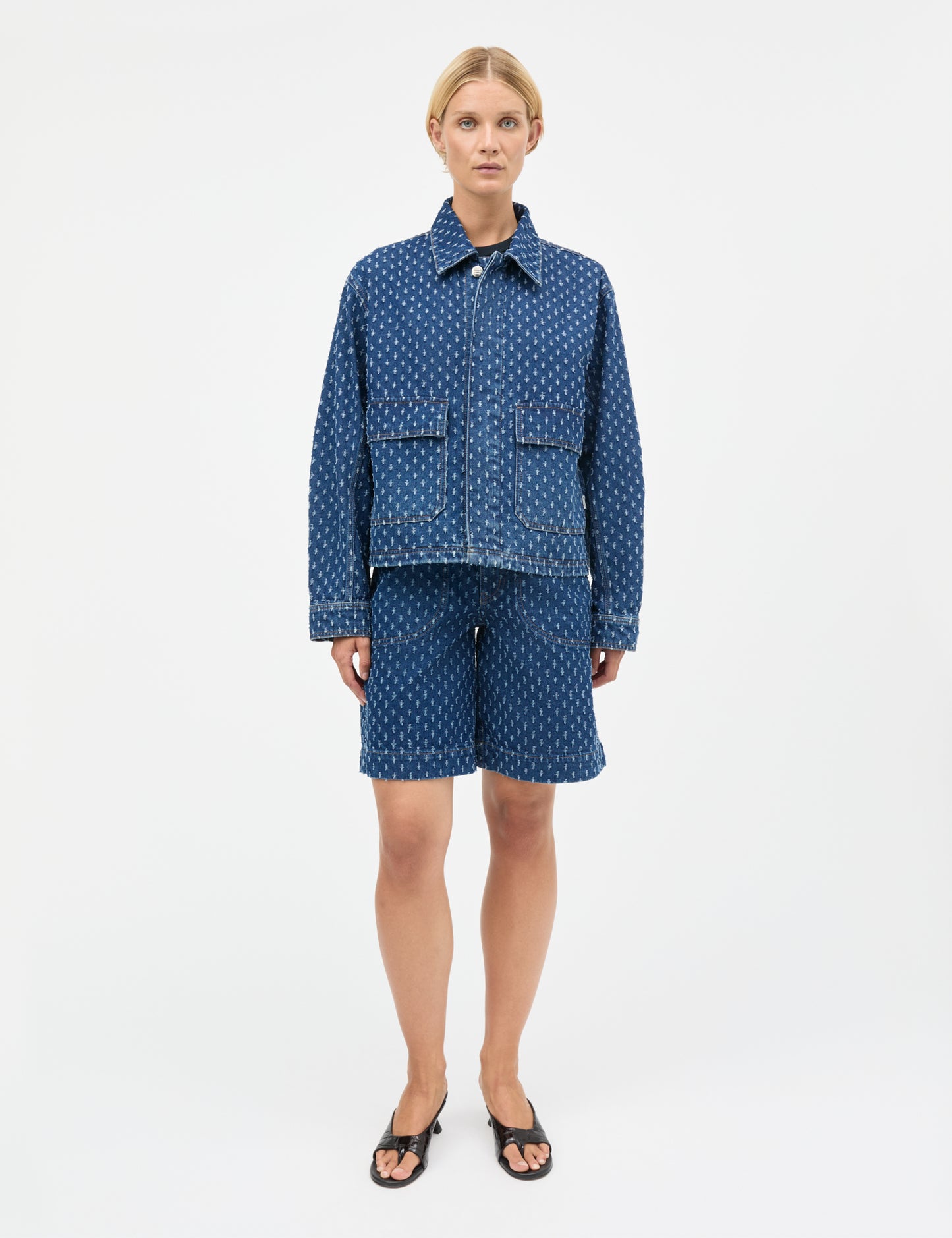 Distres Denim Solar Jacket, Mid Blue Denim