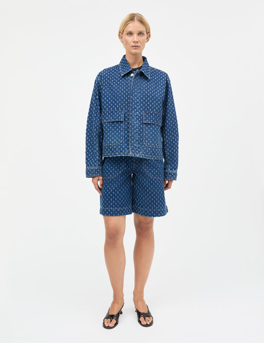 Distres Denim Solar Jacket, Mid Blue Denim
