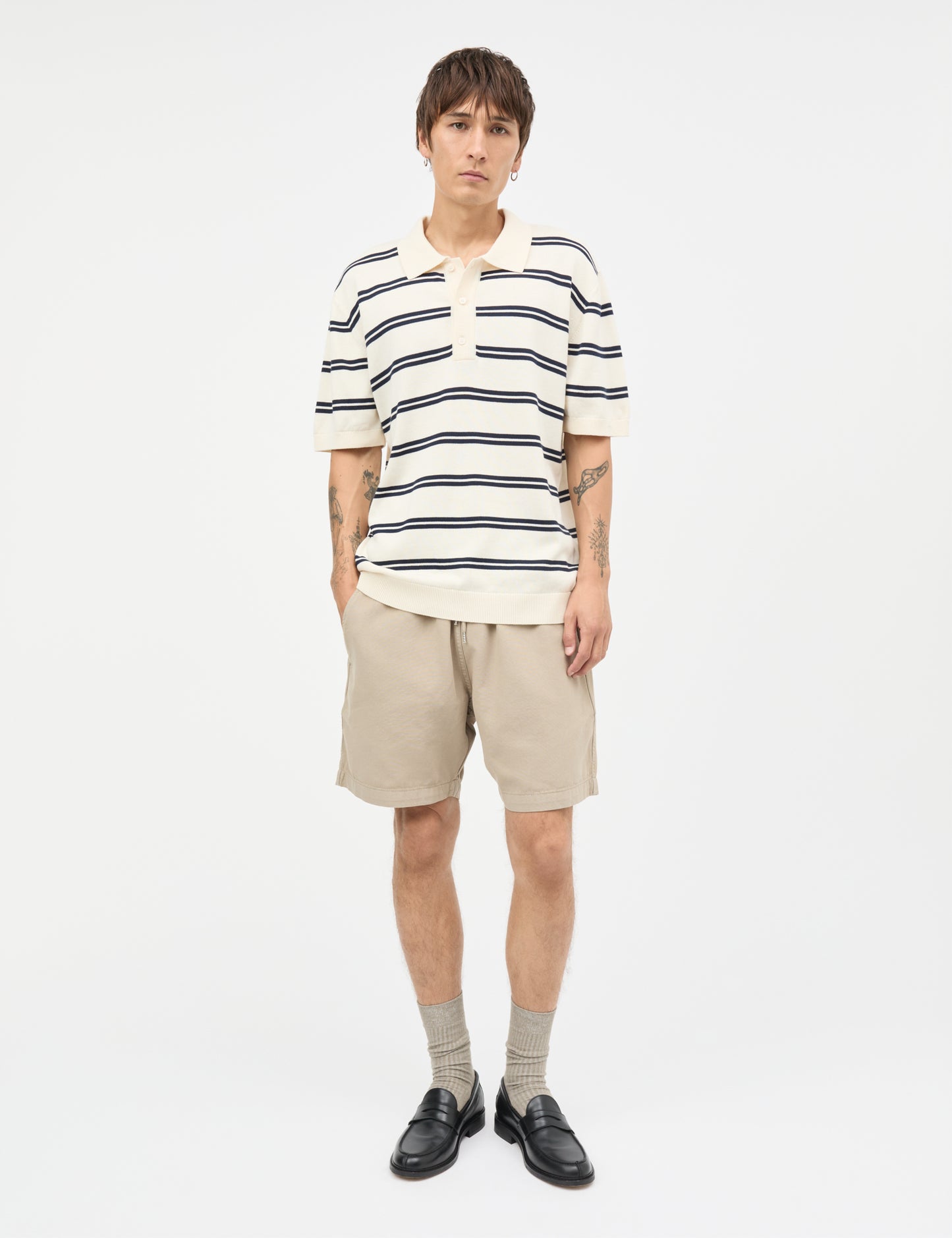 Tight Cotton Tristan Knit SS ST., Vanilla Ice/Sky Captain