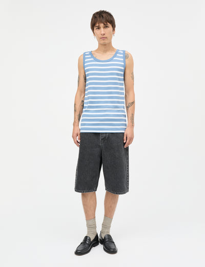 Trio Rib Tank Top, Riviera/White