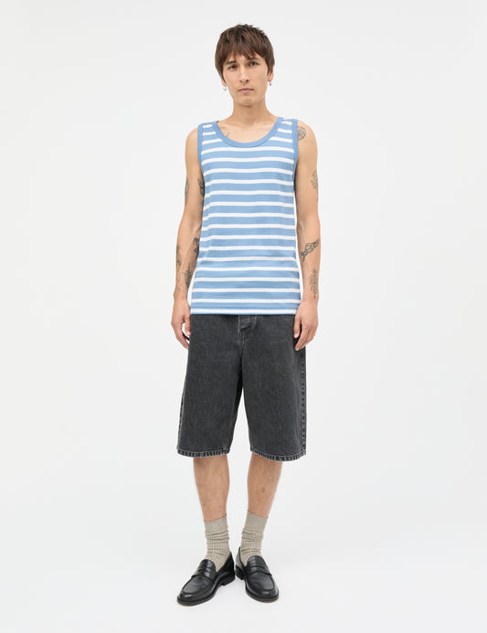 Trio Rib Tank Top, Riviera/White