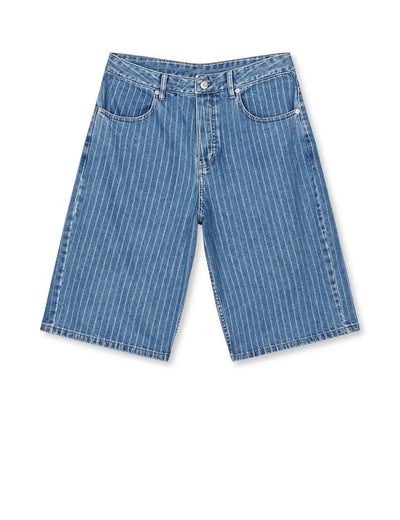 Striped Denim Hannes Shorts, Light Blue Wash