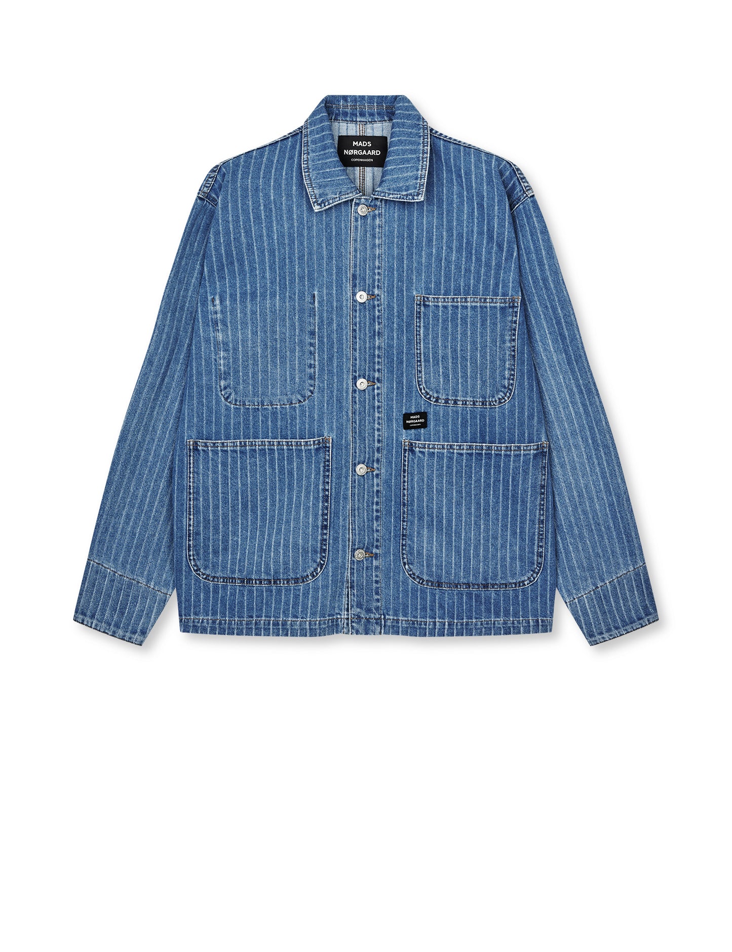 Striped Denim Chore Jacket, Light Blue Wash