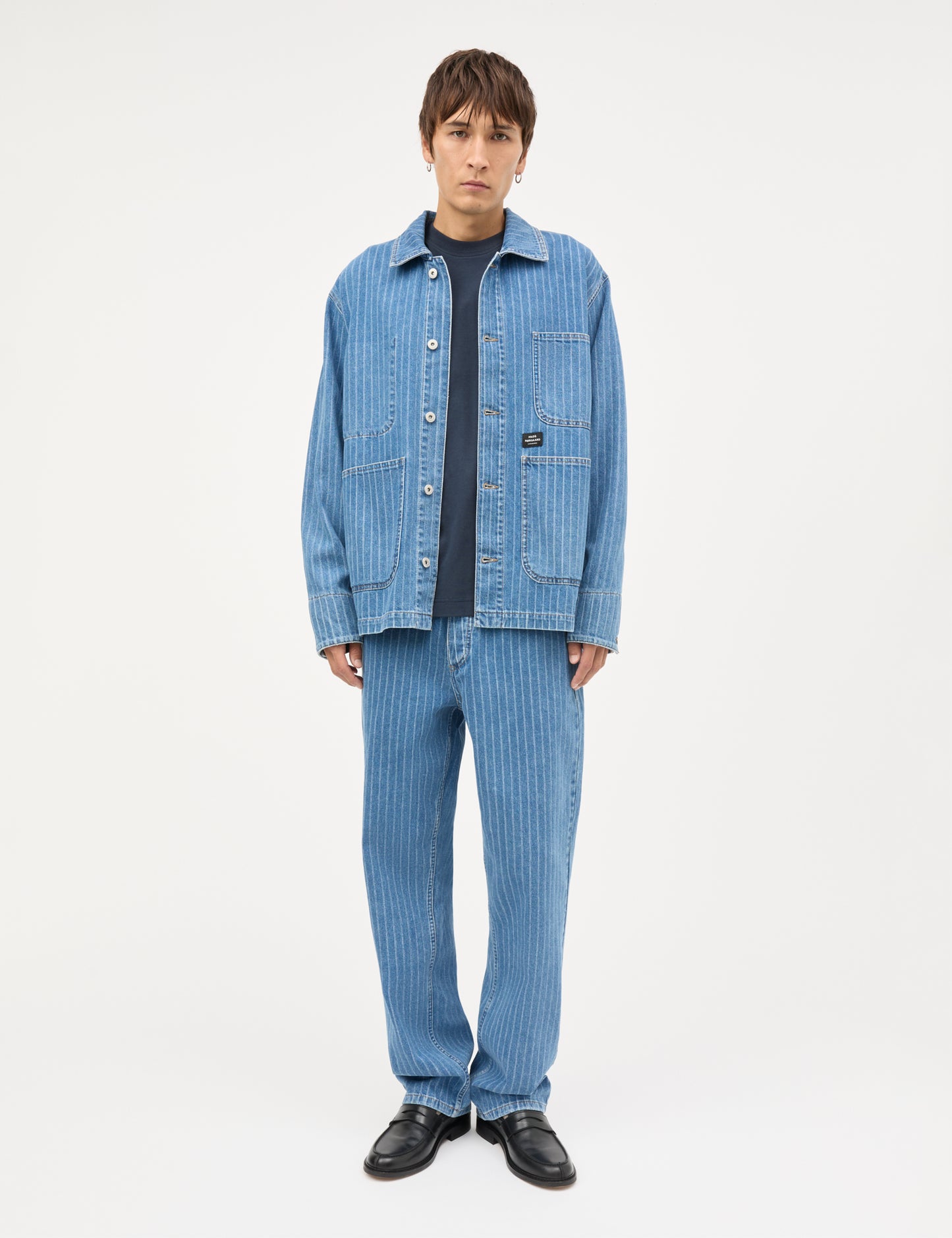 Striped Denim Chore Jacket, Light Blue Wash