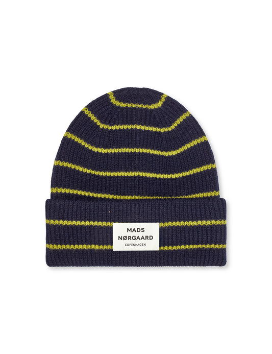 One Wool Anju Stripe Beanie, Sky Captain/Green Olive
