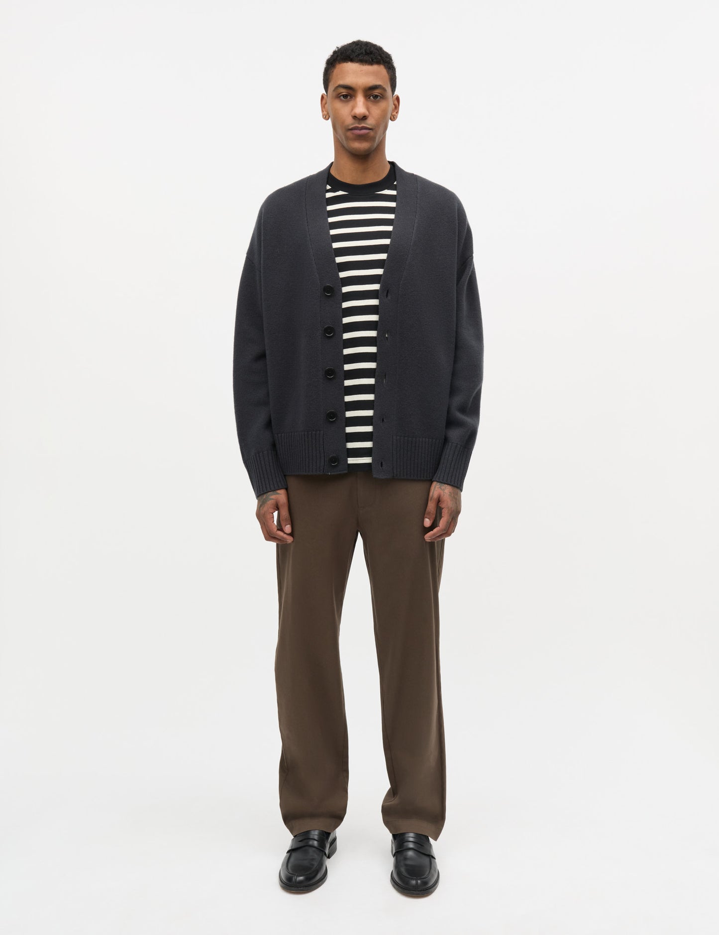 Cotton Jersey Stripe Frode Tee, Black/Vanilla Ice