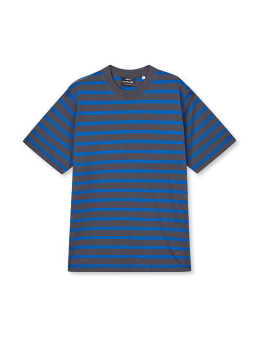 Cotton Jersey Stripe Frode Tee, Asphalt/Lapis Blue