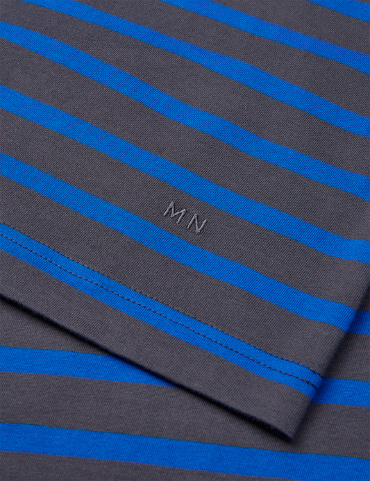 Cotton Jersey Stripe Frode Tee, Asphalt/Lapis Blue