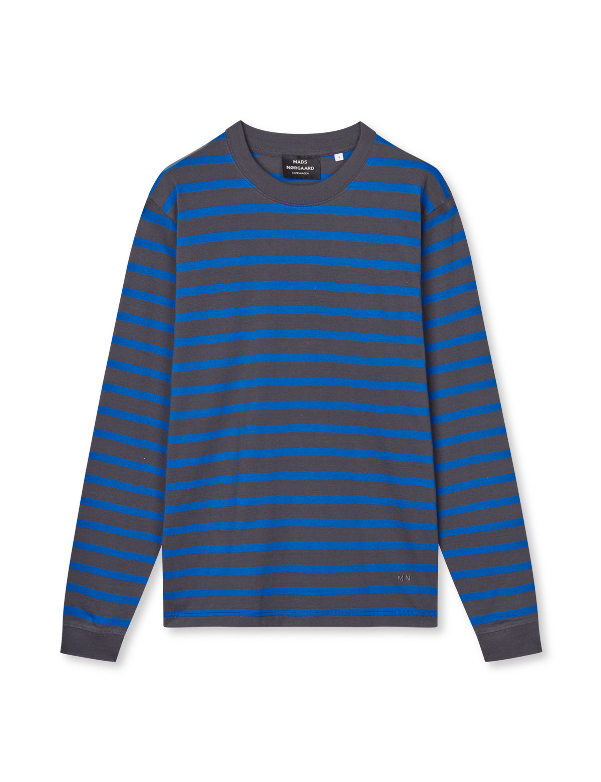Cotton Jersey Stripe Frode Tee LS, Asphalt/Lapis Blue