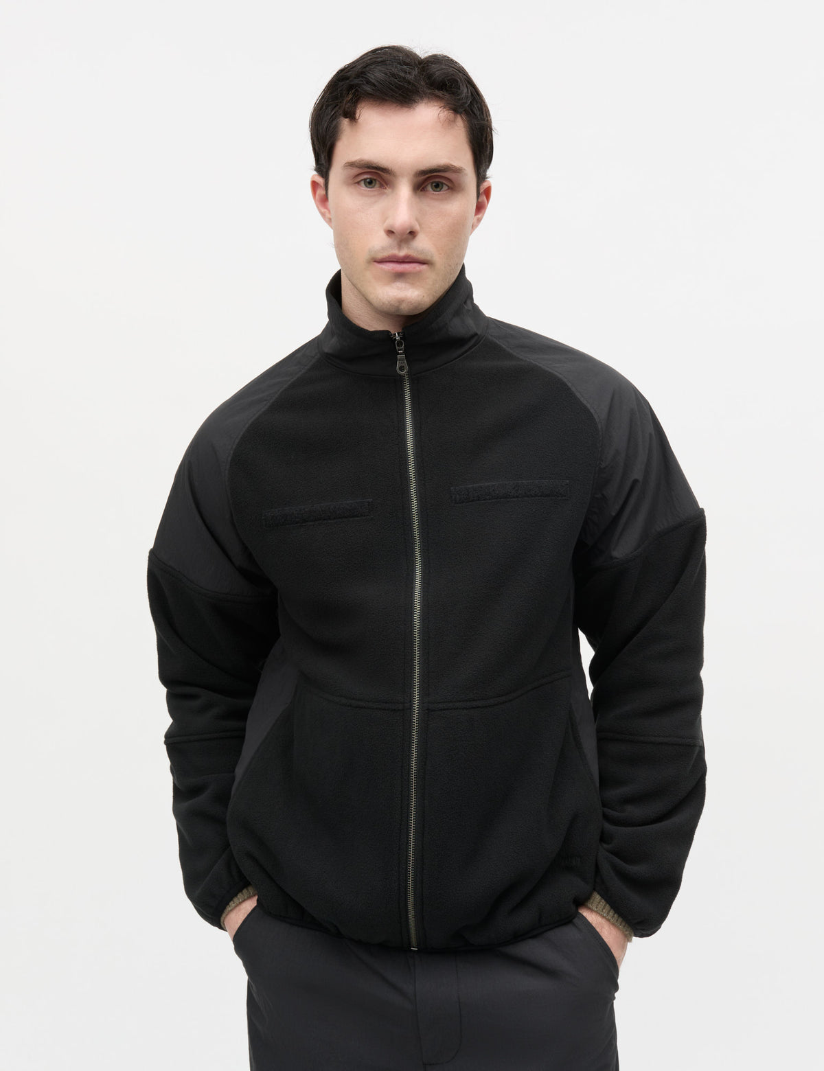 Fleece Contrast Jacket, Black