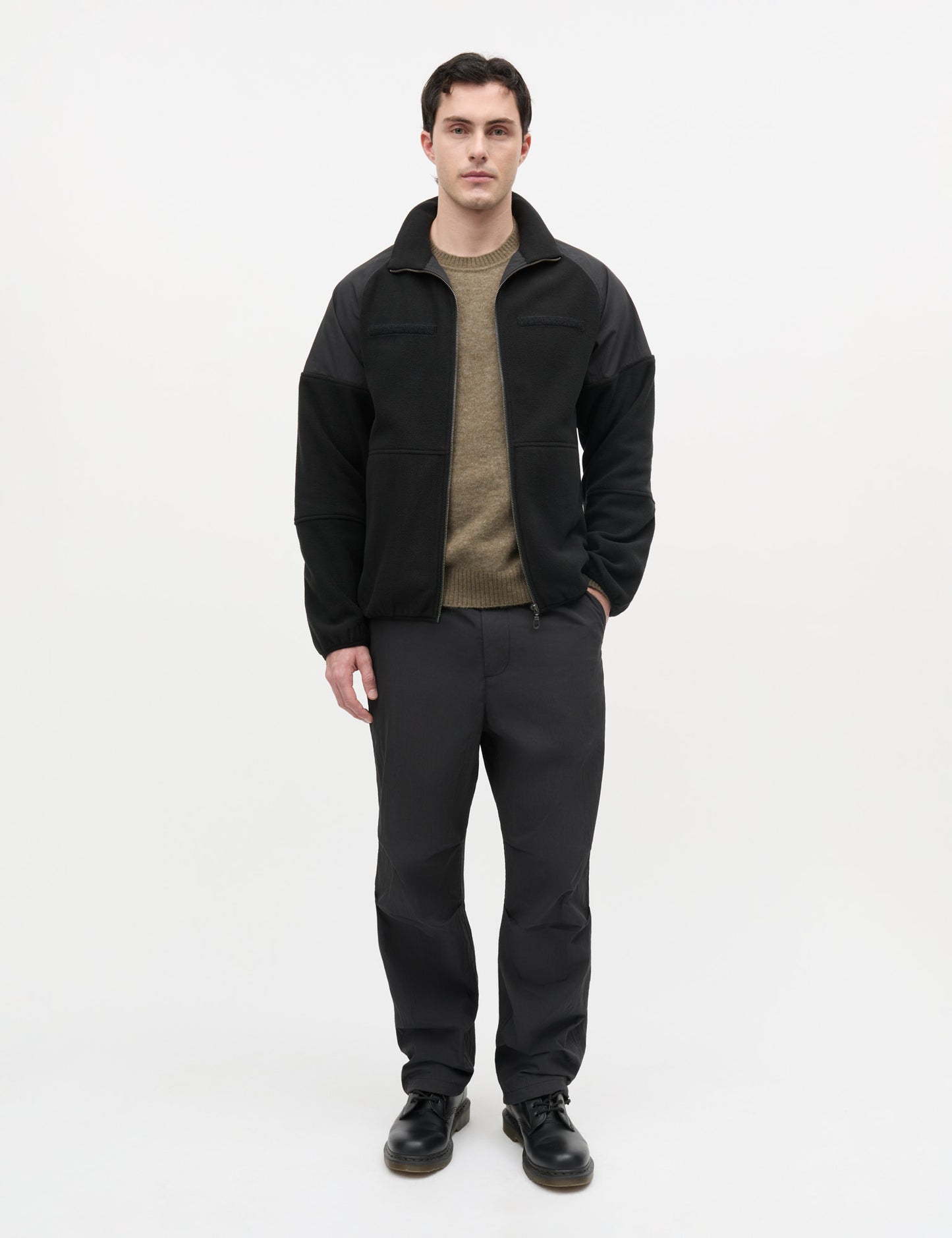 Fleece Contrast Jacket, Black