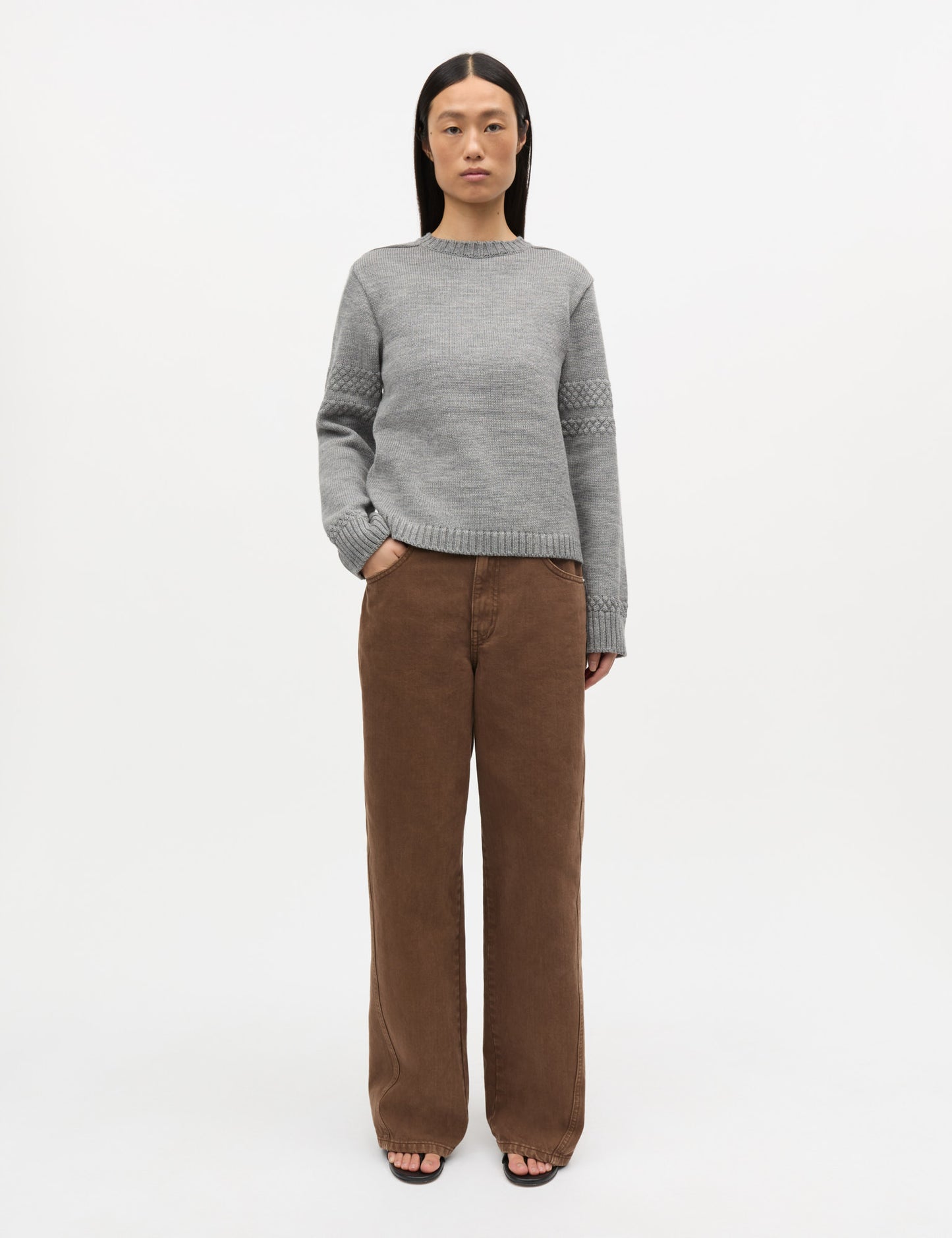 Wool Karoline Sweater, Mid Grey Melange
