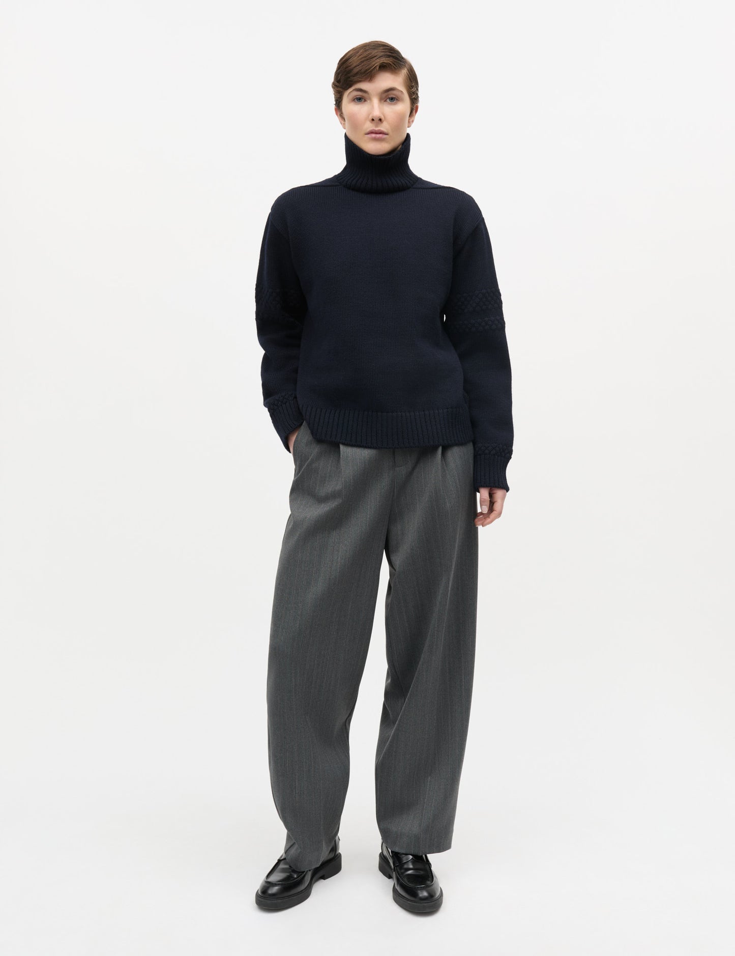 Wool Berthe Turtleneck Sweater, Sky Captain