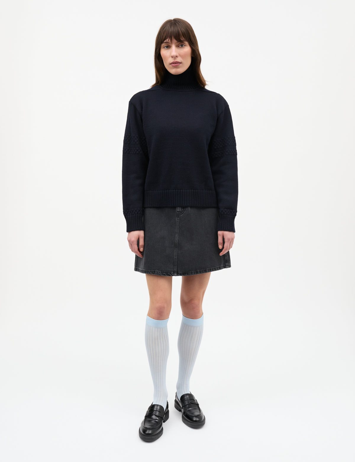 Wool Berthe Turtleneck Sweater, Sky Captain