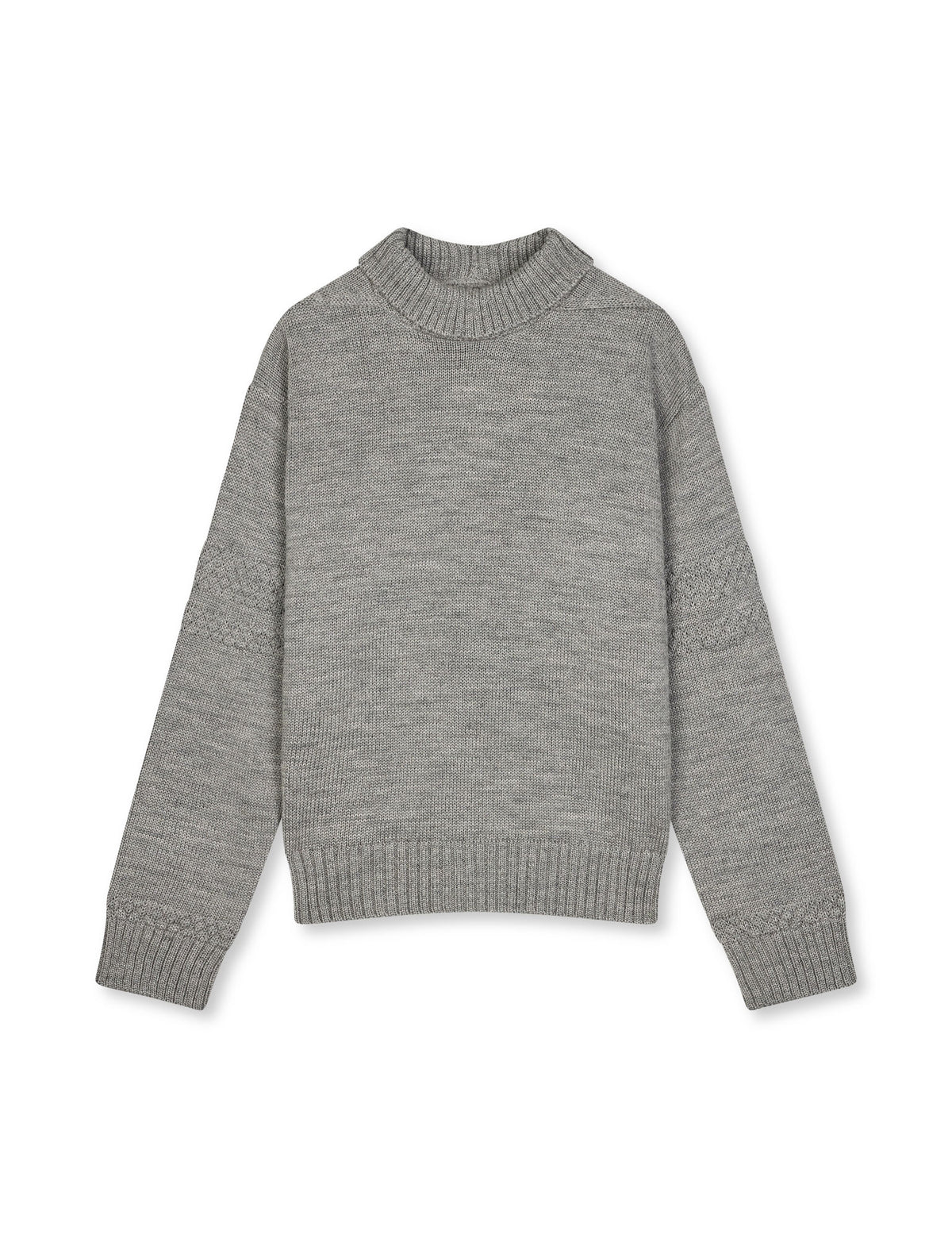 Wool Berthe Turtleneck Sweater, Mid Grey Melange