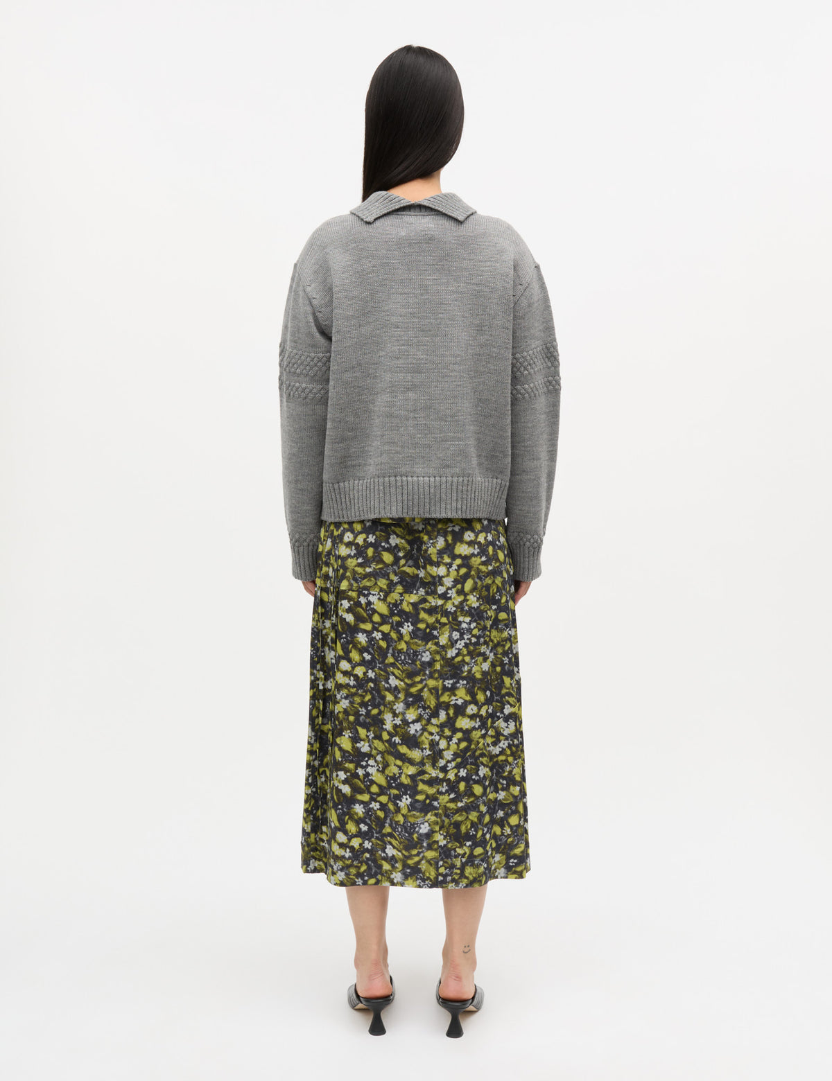 Wool Berthe Turtleneck Sweater, Mid Grey Melange