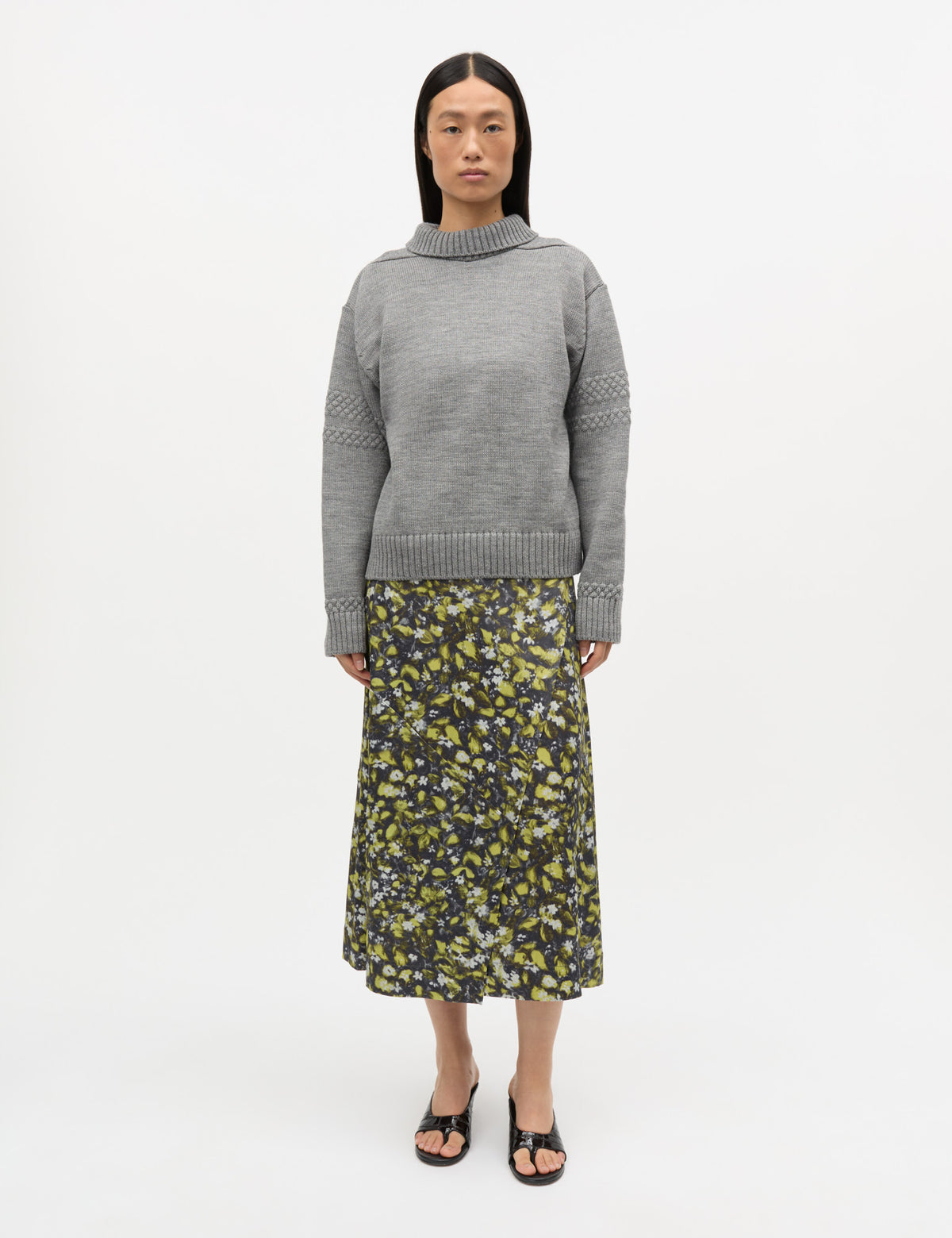Wool Berthe Turtleneck Sweater, Mid Grey Melange
