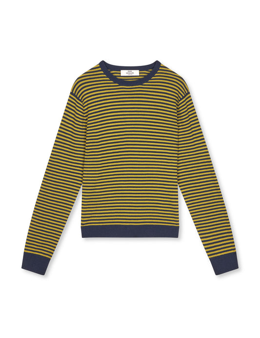 Fine Merino Emma Stripe Knit, Sky Captain/Green Olive