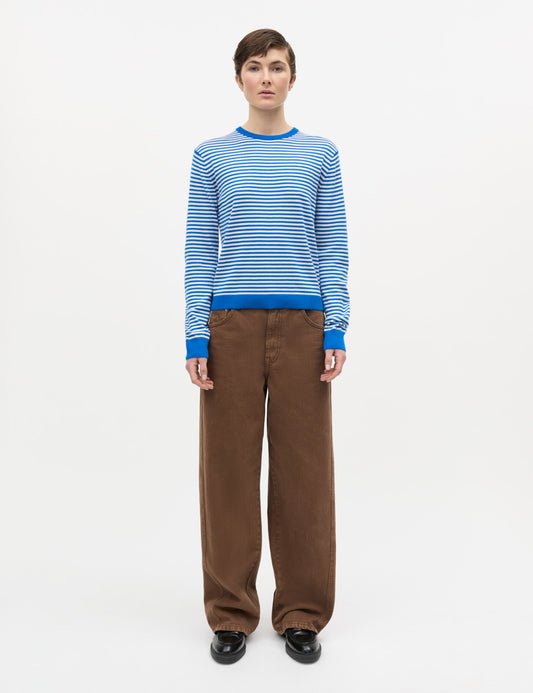 Fine Merino Emma Stripe Knit, Lapis Blue/Vanilla Ice