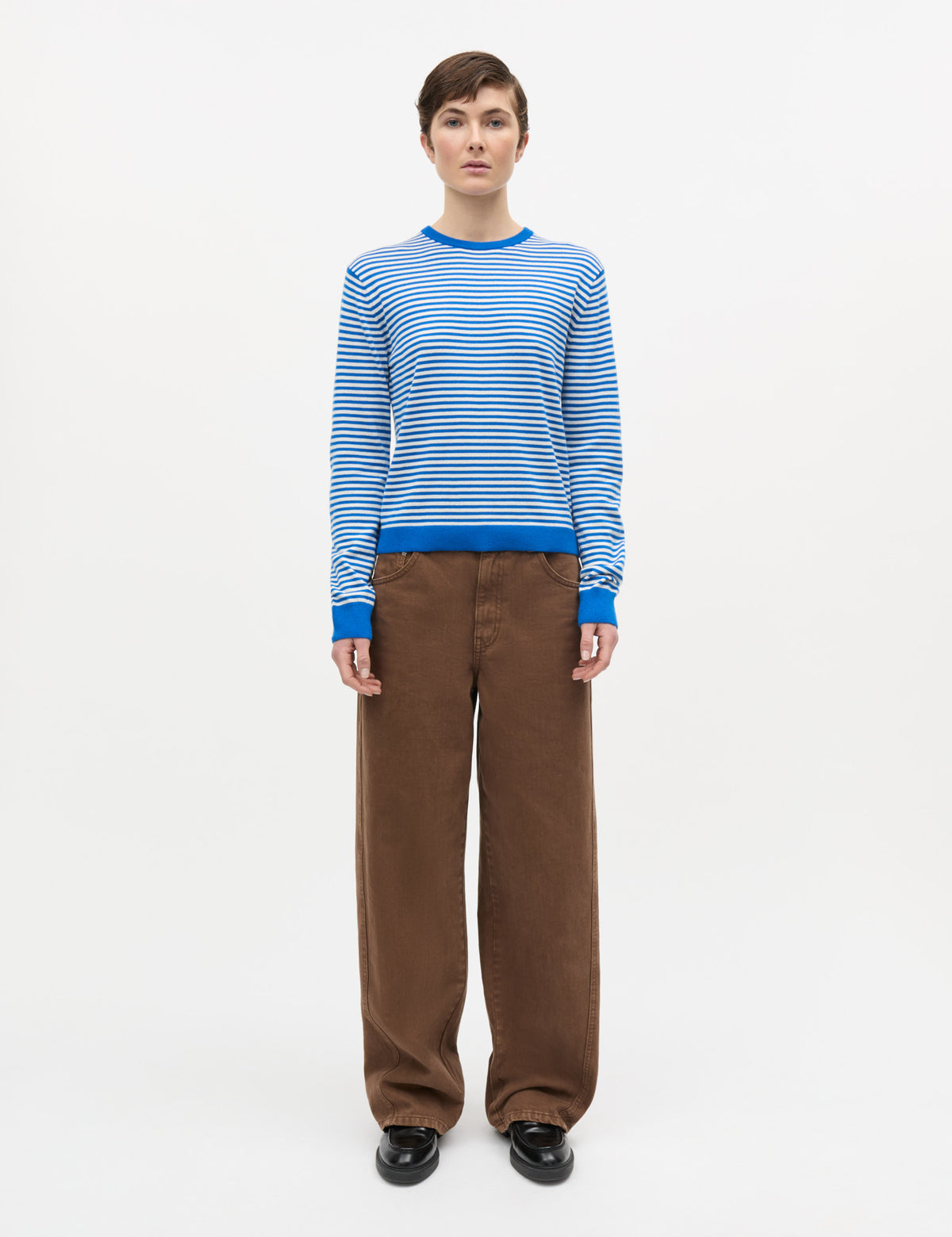 Fine Merino Emma Stripe Knit, Lapis Blue/Vanilla Ice